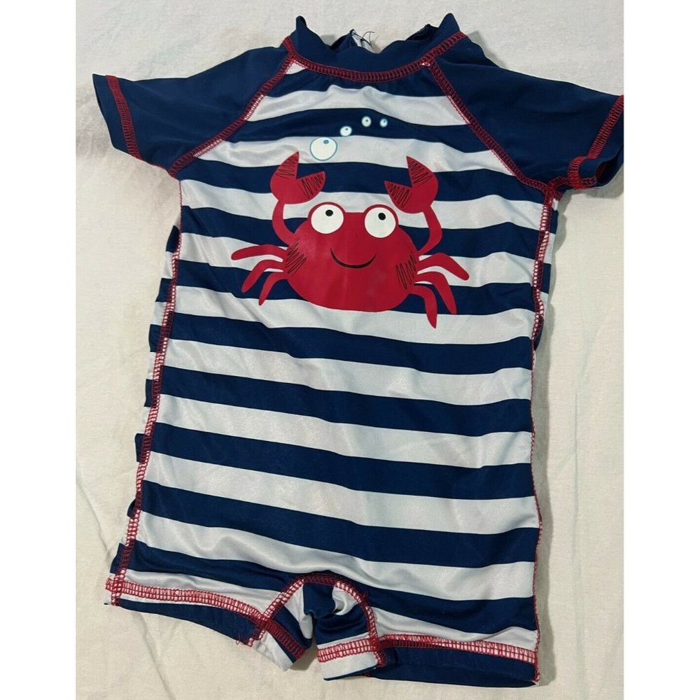 Wippette Baby Boy  One Piece Rashguard Crab Swim Bodysuit Navy Blue 9M